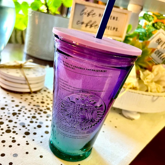 Starbucks Dining New Glass Starbucks Purpleteal Summer 222 Tumbler